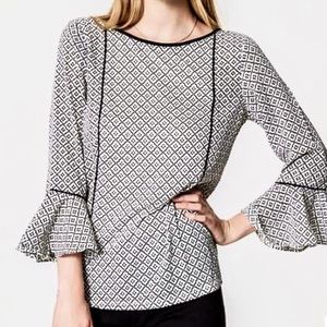 LOFT PETITE MOSAIC MIXED MEDIA BLOUSE